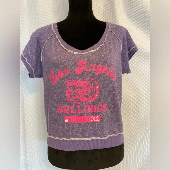 Derek Heart Purple Los Angeles Bulldogs Short Sleeve Sweatshirt Size Large - Picture 1 of 5